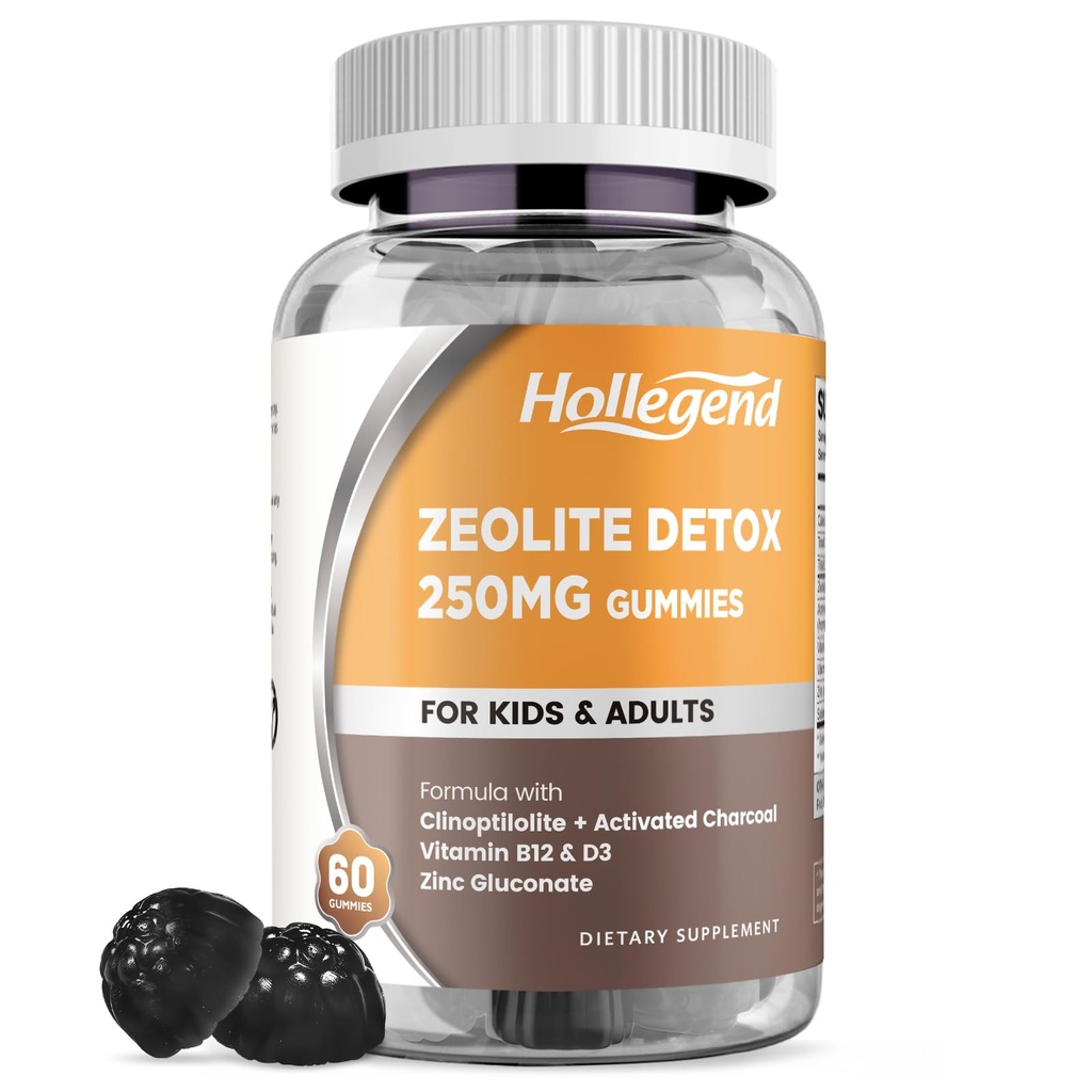 Zeoliet Detox voor kinderen Gummies met geactiveerde Charcoal, Clinoptiloliet Zeoliet met vitamine B12 & D3 voor kinderen & volwassenen, Kauwbare Zeoliet Supplement voor Gut & Immune Support, Blueberry Flavor, 60 Ct