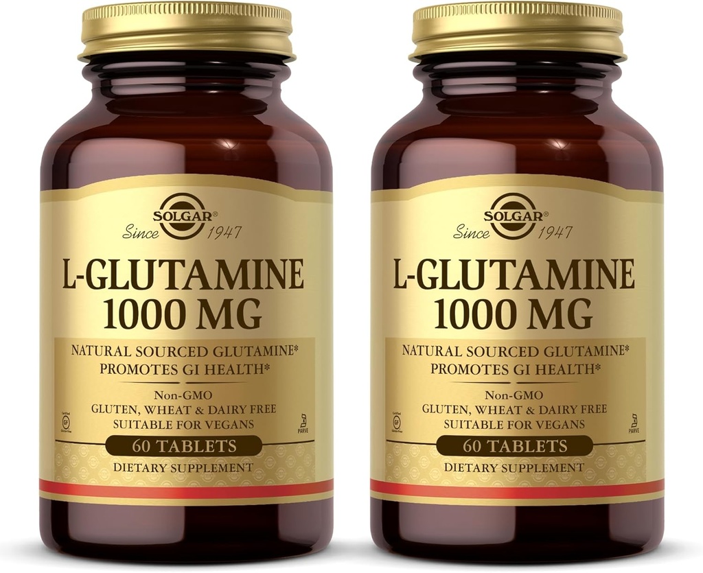 Solgar L-Glutamine 1000 mg, 60 tabletten (verpakking van 2) - Natuurlijke Muscle Food - Promoot Gastro-intestinale (GI) Gezondheid - Ondersteunt Brain Health - Non-GMO, Vegan, Glutenvrij, Kosher - 60 totale porties