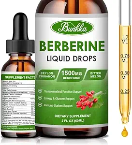 Berberine Supplement 1500mg, Organische Berberine Liquid Drops met Ceylon Cinnamon, Bitter Melon, Sugar-Free & Vegan Supplement Ondersteunt Immune System & Gastro-intestinale Care - 4 FL Oz