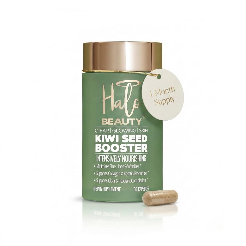 Halo Beauty Kiwi Seed Booster Skin Supplement | with Kiwi Seed, Vitamin C, D3, MSM & Zinc | Vegan Capsules | 1-Month Supply | Dietary Supplement