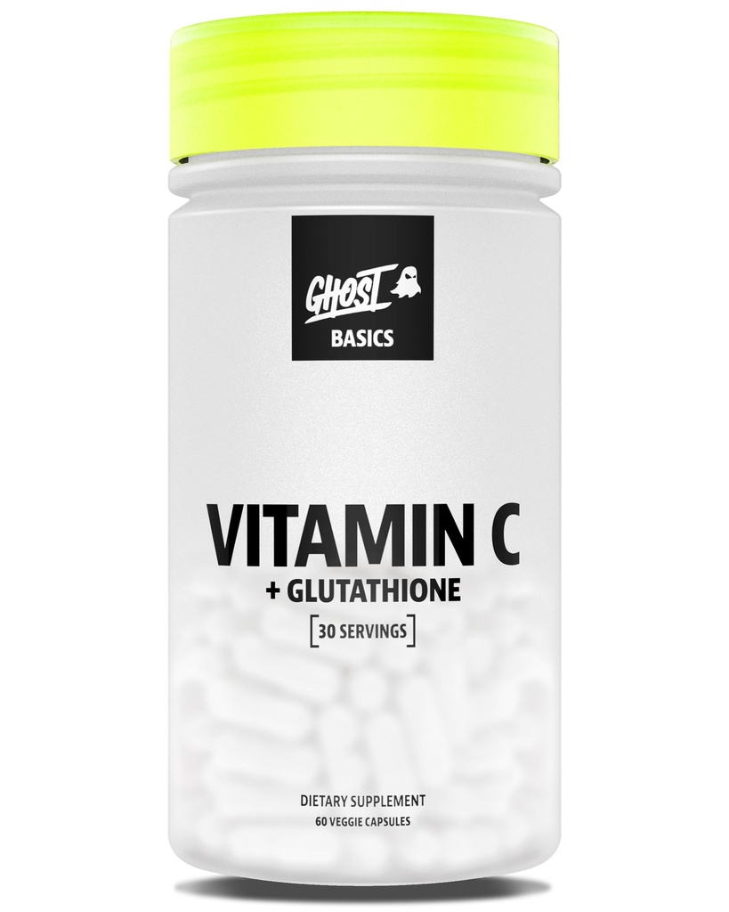 GHOST Basics Vitamin C + Glutathione Supplement for Men & Women - Vegan | 500MG PureWay-C, 250MG L-Glutathione for Immune Health Support, Detox, & Cleanse - Soy-Free & Gluten-Free, 60 Veggie Capsules