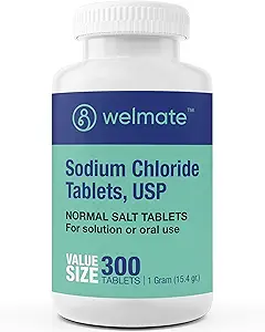 WELMATE - Natriumchloride (Salt) Tabletten - 1000 mg per tablet - Handhaaft Hydration & Electrolyte Balance - 300 Tel - 15,4 g Totaal zoutgehalte - Tabletvorm