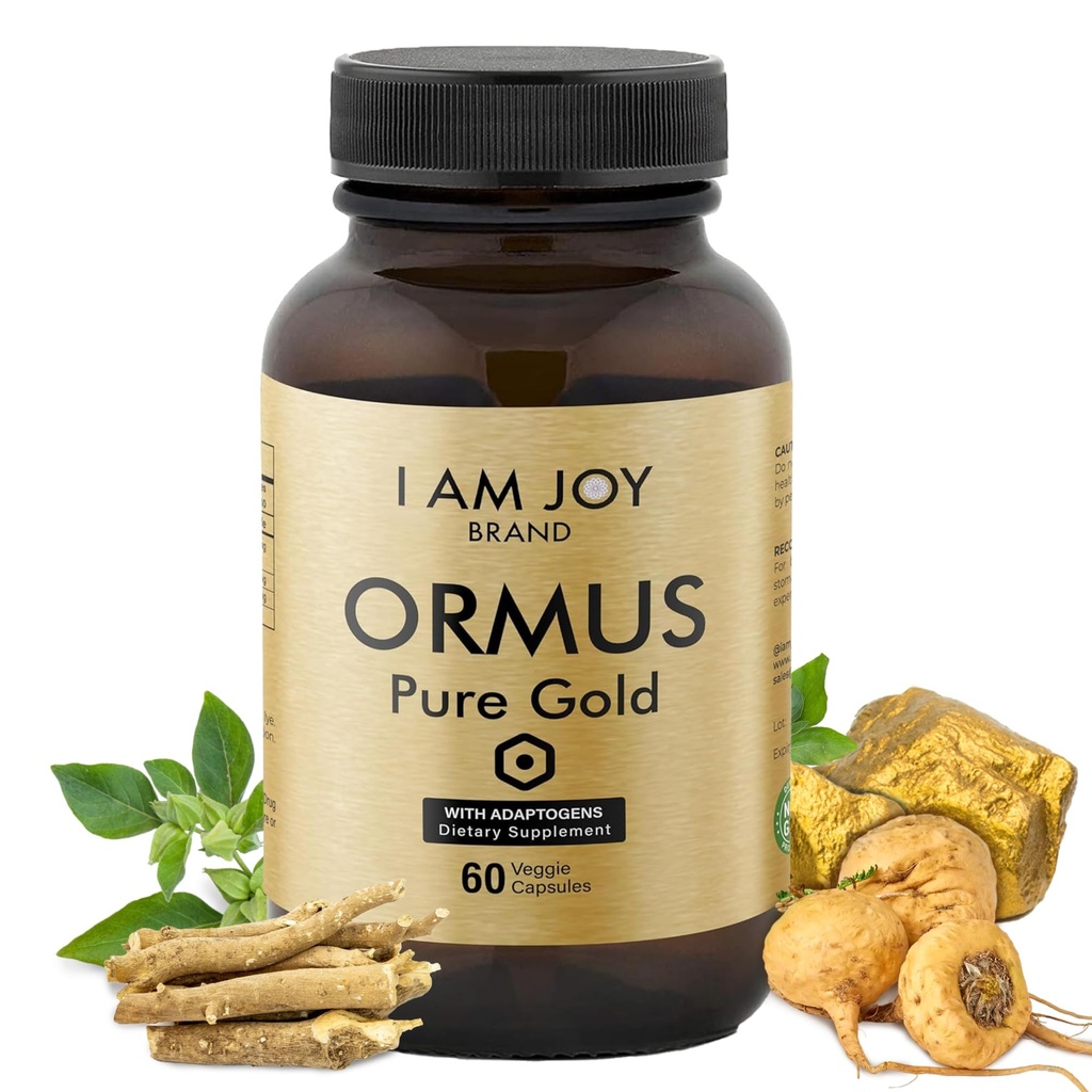 I Am Joy co. Ormus Gold Capsules Éléments monoatomiques avec Adaptogen Maca et Ashwaganda peuvent aider à équilibrer l'humeur, décalcifier le Gland Pinéal, réparer l'ADN, améliorer la relaxation - 60 Capsules Vegan