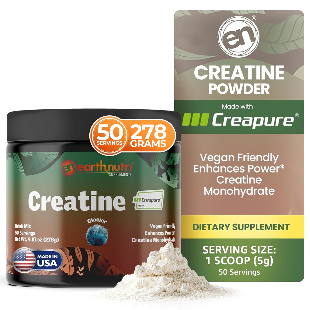 EarthNutri Creatine Monohydraat Powder - Pure Creatine Supplement for Muscle Strength, Strength & Performance - Non-GMO, Sugar-Free, Additive-Free, voor mannen en vrouwen, op smaak 250 g