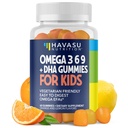 Omega 3 6 9 + DHA Gummies for Kids - Vegetarische, plantaardige visolie met DHA en EPA voor kinderen 2+ ter ondersteuning van lichaam en hersenen ontwikkeling - No Fishy smaak - Citroen en sinaasappel smaken - 60 Tel.