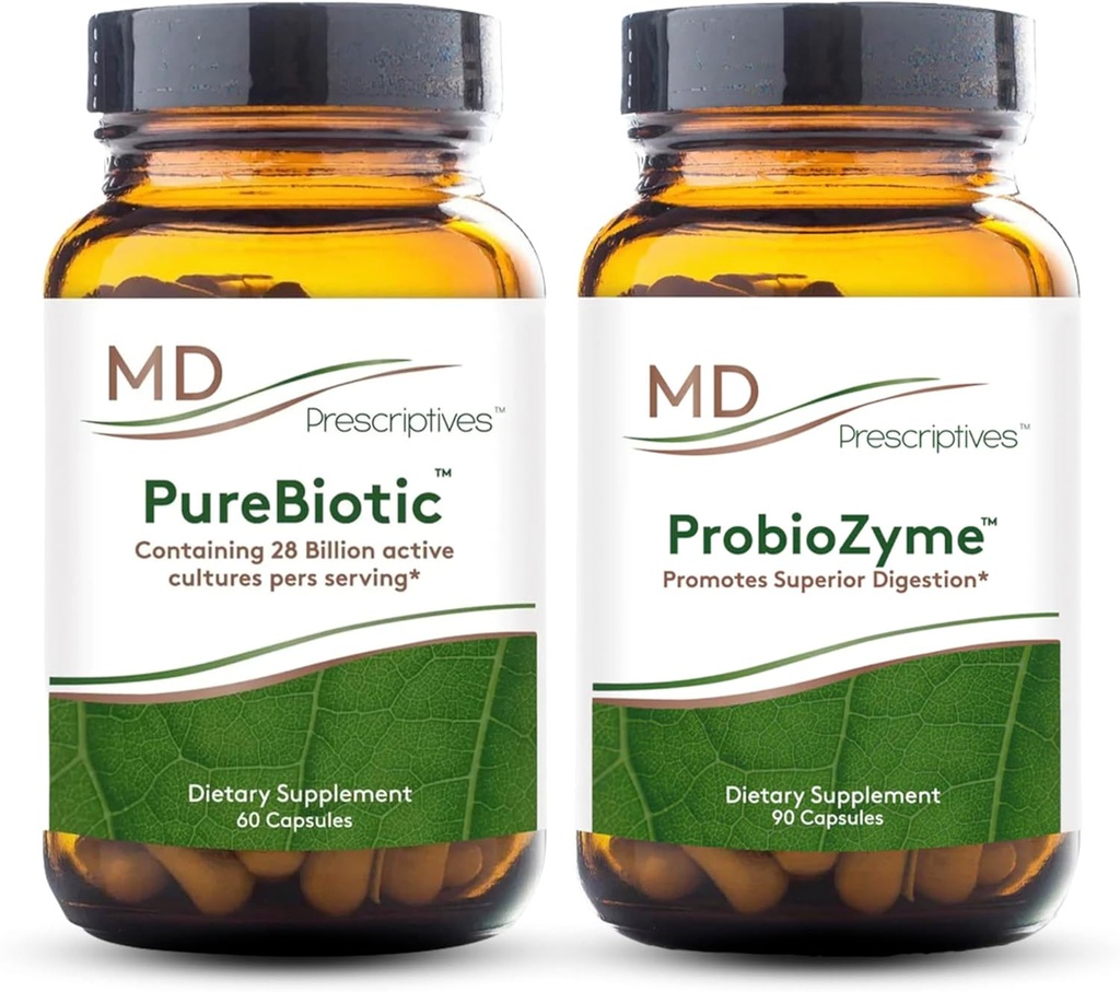 MD Prescriptives PureBiotic and ProbioZyme Bundle - Digestief & Gut Health Supplement - 60 Capsules/90 Capsules