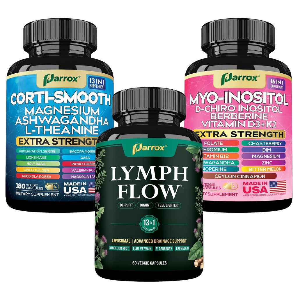 Corti-Smooth, Myo-Inositol and Lymph Flow Bundle, Magnesium, Ashwagandha, Inositol, Berberine, Cleavers, Dandelion and Burdock, 210 Capsules