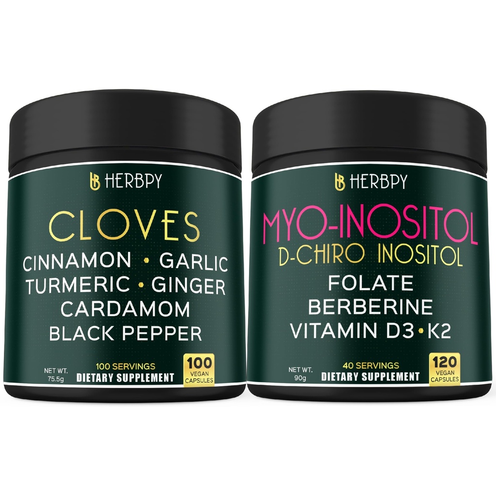 Herbpy Bundle 7in1 Cloves Capsules & 6in1 Myo-inositol Supplement for Women