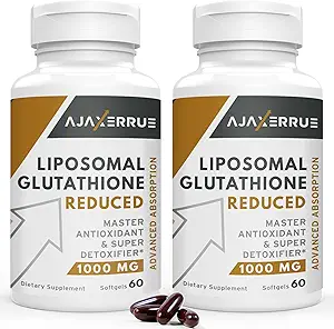 1400 mg de glutathion liposomique, complexe d'absorption supérieur Supplément réduit de glutathion avec vitamine C, acide hyaluronique, maître antioxydant pour la désintoxication hépatique, cerveau, peau