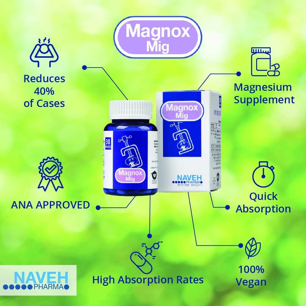 MAGNOX Mig Comprimés de supplément de magnésium (30) pour les maux de tête de migraine - En raison d'un déficit en magnésium, par Naveh Pharma