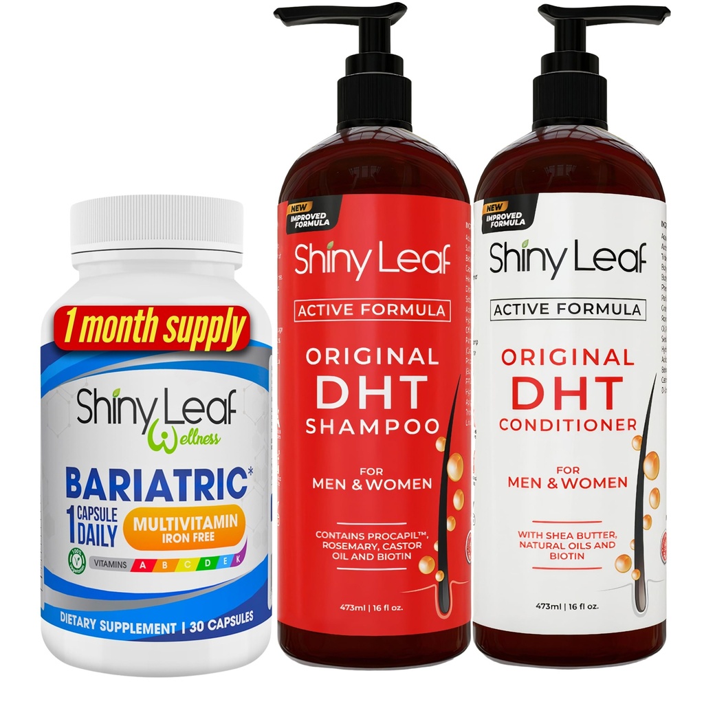 Shampooing bariatrique multivitamine sans fer et DHT bloqueur et revitalisant, Shampooing de perte de cheveux et revitalisant pour les femmes et les hommes