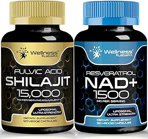 NAD Supplement, 1500mg - Liposomale NAD+ Supplement met Resveratrol, NAD Plus Boosting Supplement │Shilajit Pure Himalaya Organic Capsules met natuurlijk voorkomende Fulvic Acid