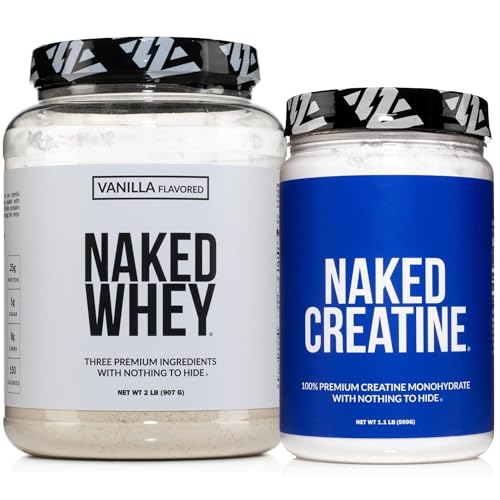 NAKED Whey Vanilla Protein Powder 24 Servings Pure Micronized Creatine Monohydrate 500g (100 Servings) – Grass-Fed; Bulk; Non-GMO; Gluten Free; Soy Free