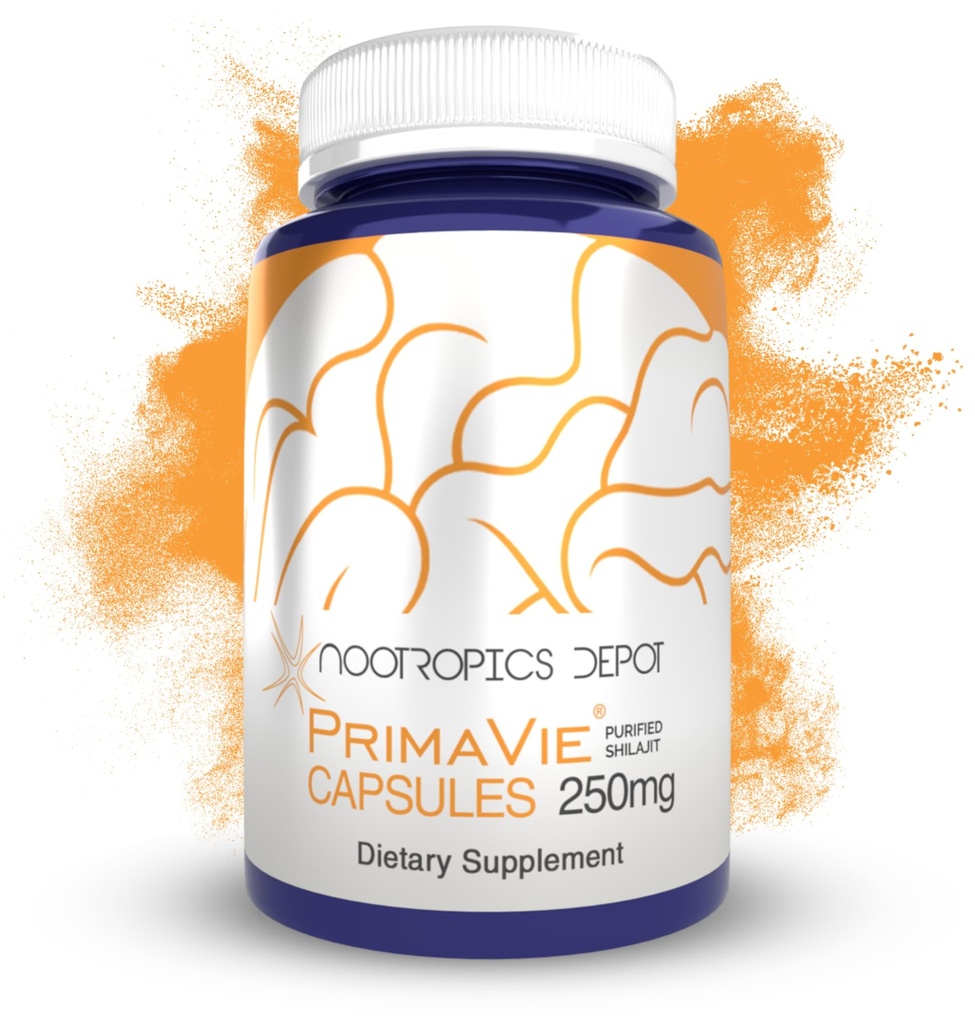 Nootropics Depot PrimaVie Shilajit Capsules de 250mg de numération 90 Extrait purifié de l'herbe ayurvédique soutient la fonction mitochondriale + stimule l'endurance