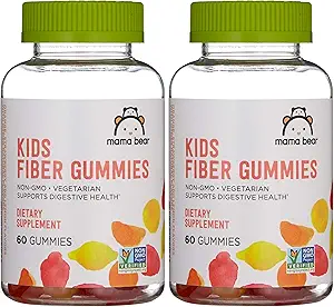 Merk - Mama Bear - Kids Fiber Gummies - Ondersteunt spijsverteringsgezondheid, Oranje, 60 Tellen (Pack of 2)