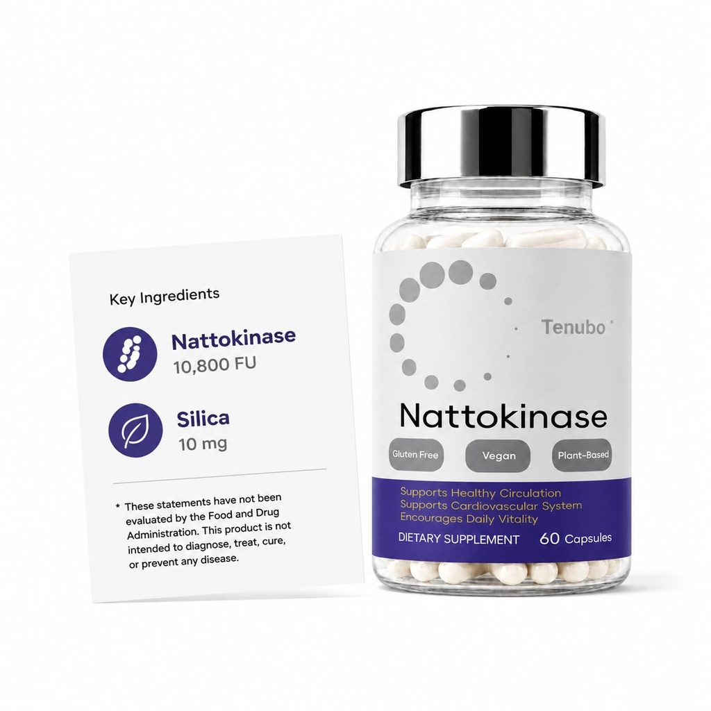 Nattokinase 10,800 FU 540 mg Dietary Supplement, 60 Vegan Capsules