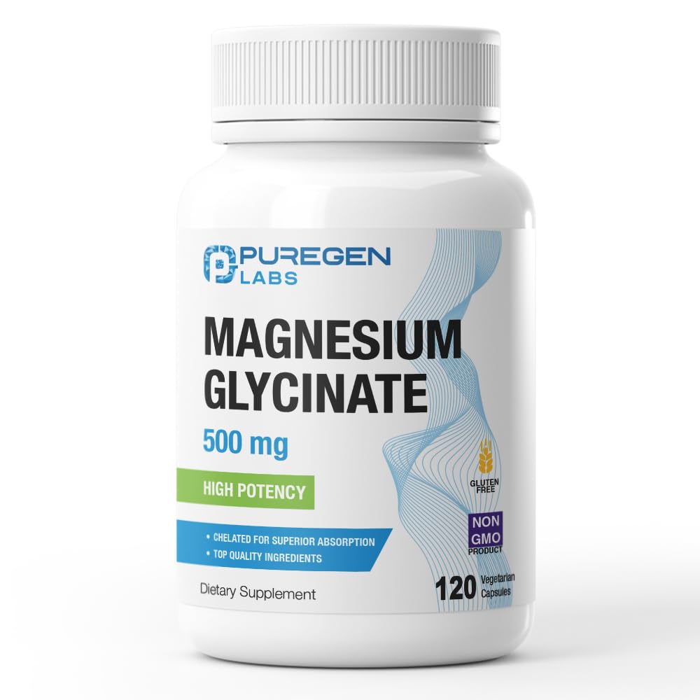 Magnésium Glycinate 500mg [High Potency] 120 Veggie Caps, Chélaté pour Absorption Supérieure.