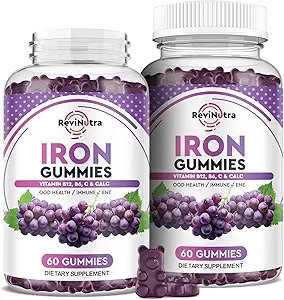 Iron Gummies - met calcium, zink, folaat en vitamine B12, C, B6 voor volwassenen en kinderen - Blood Builder & Energy Ondersteuning voor ijzertekort, anemie, veganistische - 2 Pack Grape Flavour,60 Gummies