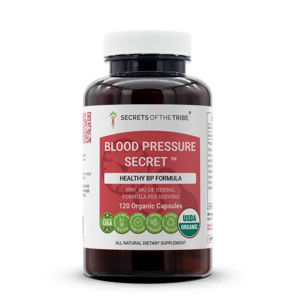 Secrets of the Tribe Blood Pressure Secret USDA Organic Capsules | Certified Organic Vegetarian Capsules, Herbal Dietary Supplement | Hawthorn Berry, Cardamom, Motherwort, Cayenne, Celery (120 Caps)