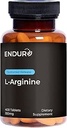 Endur L-Arginine, supplément de flux sanguin sain et de fonction cardiaque, soutient la performance de l'exercice et la santé immunitaire, sans gluten, 350mg (400 comprimés)