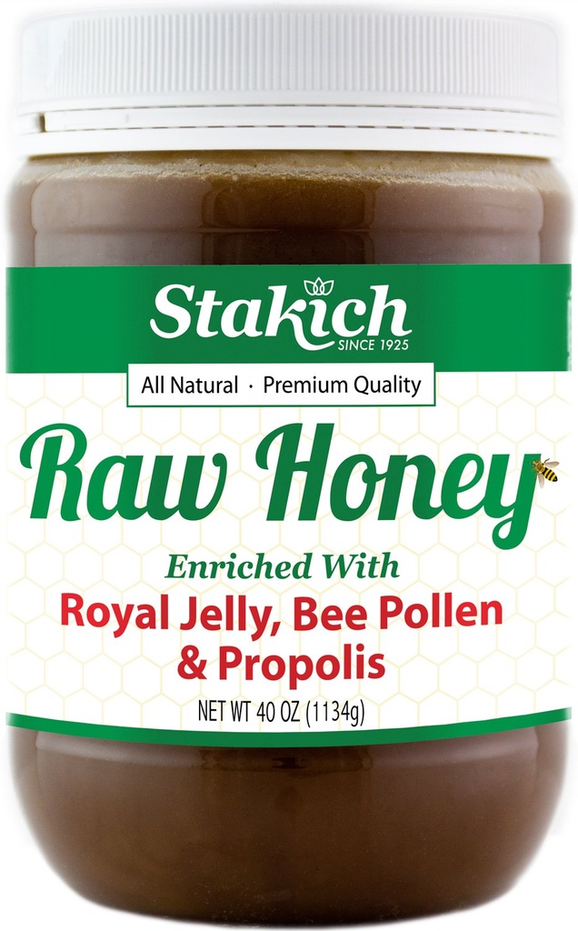 Stakich Royal Jelly, Bee Pollen, Propolis Raw Honing - Pure, Onbewerkt, Onverhit - 40 Ounce