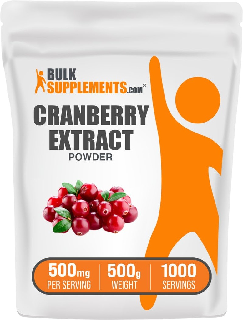 BulkSupplements.com Poudre d'extrait de canneberge - Poudre d'arôme de canneberge, provenant de Vaccinium Macrocarpon Fruit - Vegan & Gluten Free, 500mg par portion, 500g (1,1 lb) (paquet de 1)
