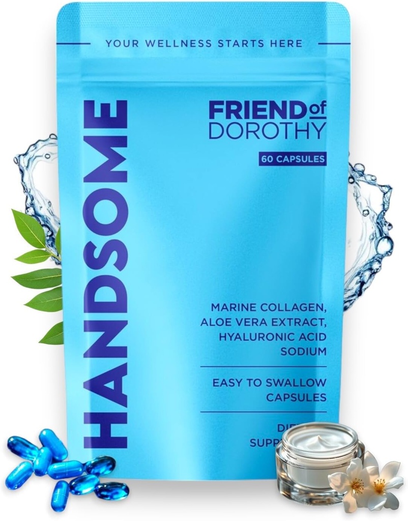 Handsome, Marine Collageen Tablets Enhanced met Aloë Vera, Gehydrolyseerde Collageen Supplementen voor mannen, 60 Capsules per Pouch