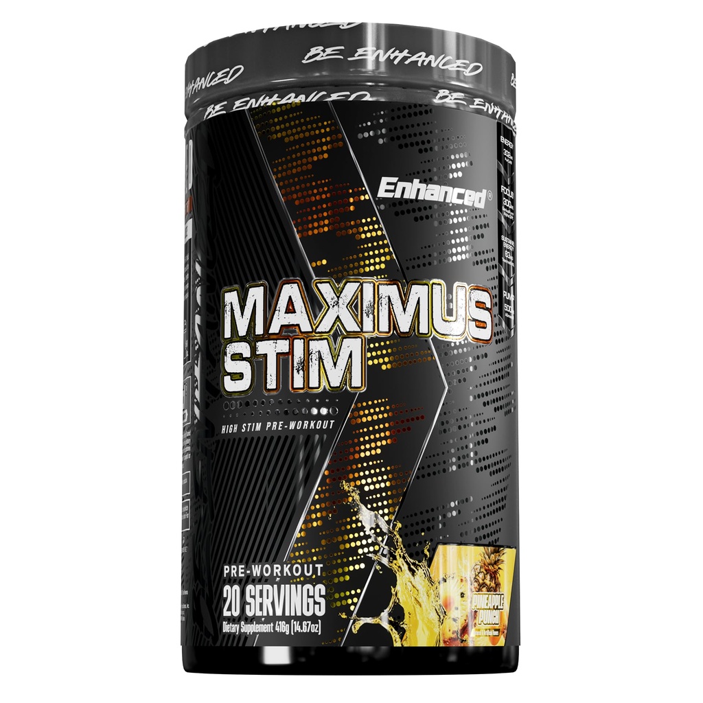 Enhanced Labs Maximus STIM Pre-Workout Powder, High Stim Formula with 6g L-Citrulline, 3.2g Beta Alanine & 300mg Organic Caffeine for Energy, Pumps & Focus, Pineapple Punch, 20 Servings