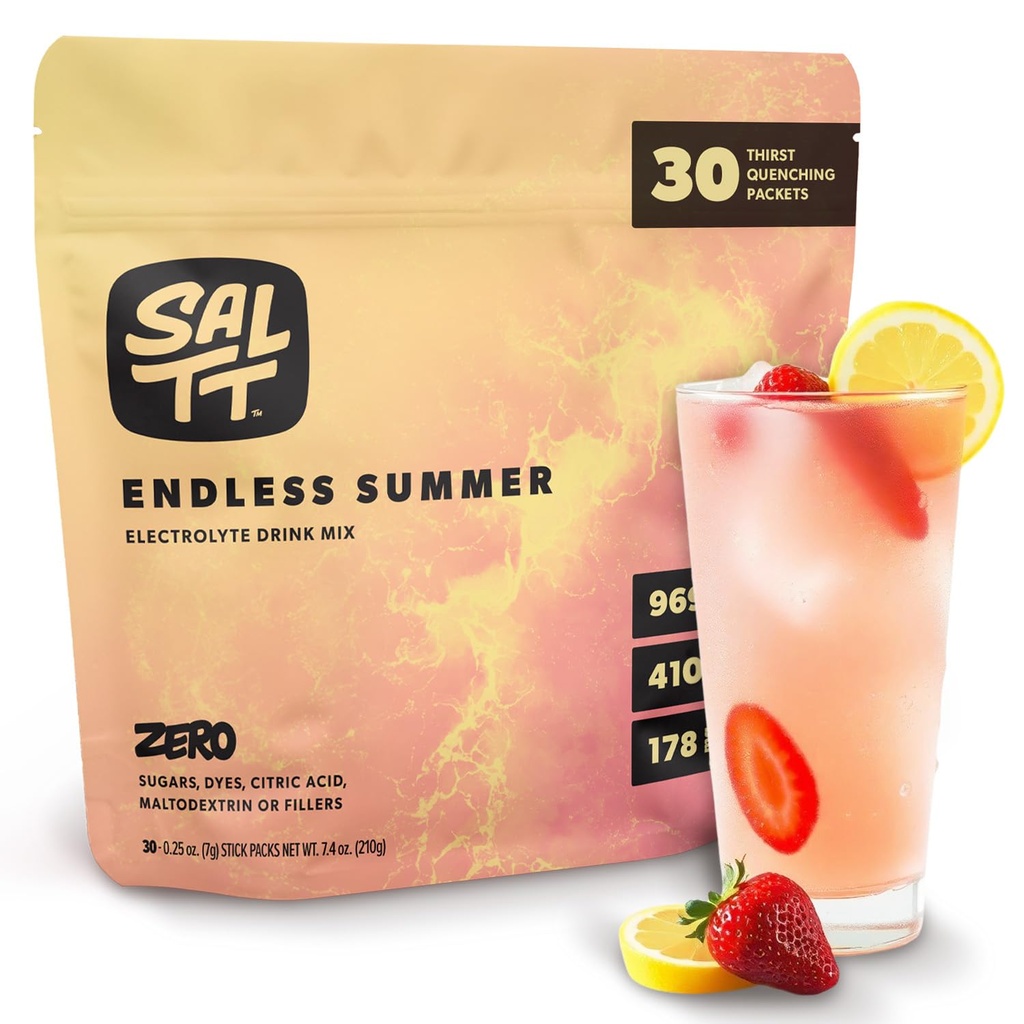 SALTT Electrolytes Poeder Gearomatiseerde Drank Mix - eindeloze zomer - 30 Hydration Packets - Magnesium, Kalium, Natrium, Trace Minerals - Zero Sugar & Gluten Free - Reizen Essentials