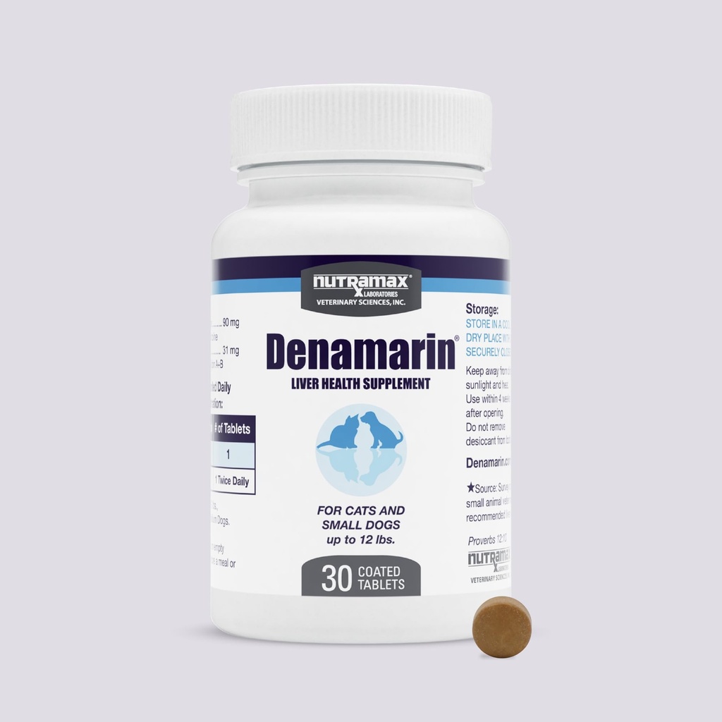 Nutramax Laboratories Denamarin Liver Health Supplement for Small Dogs and Cats - with S-Adenosylmethionine (SAMe) and Silybin, 30 Tablets