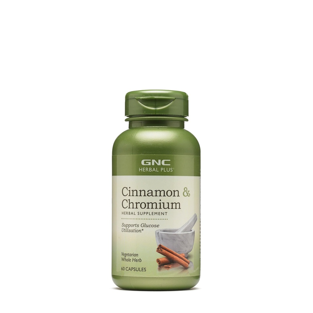 GNC Herbal Plus Supplément de cannelle et de chrome, végétarienne, soutient l'utilisation du glucose, 30 portions