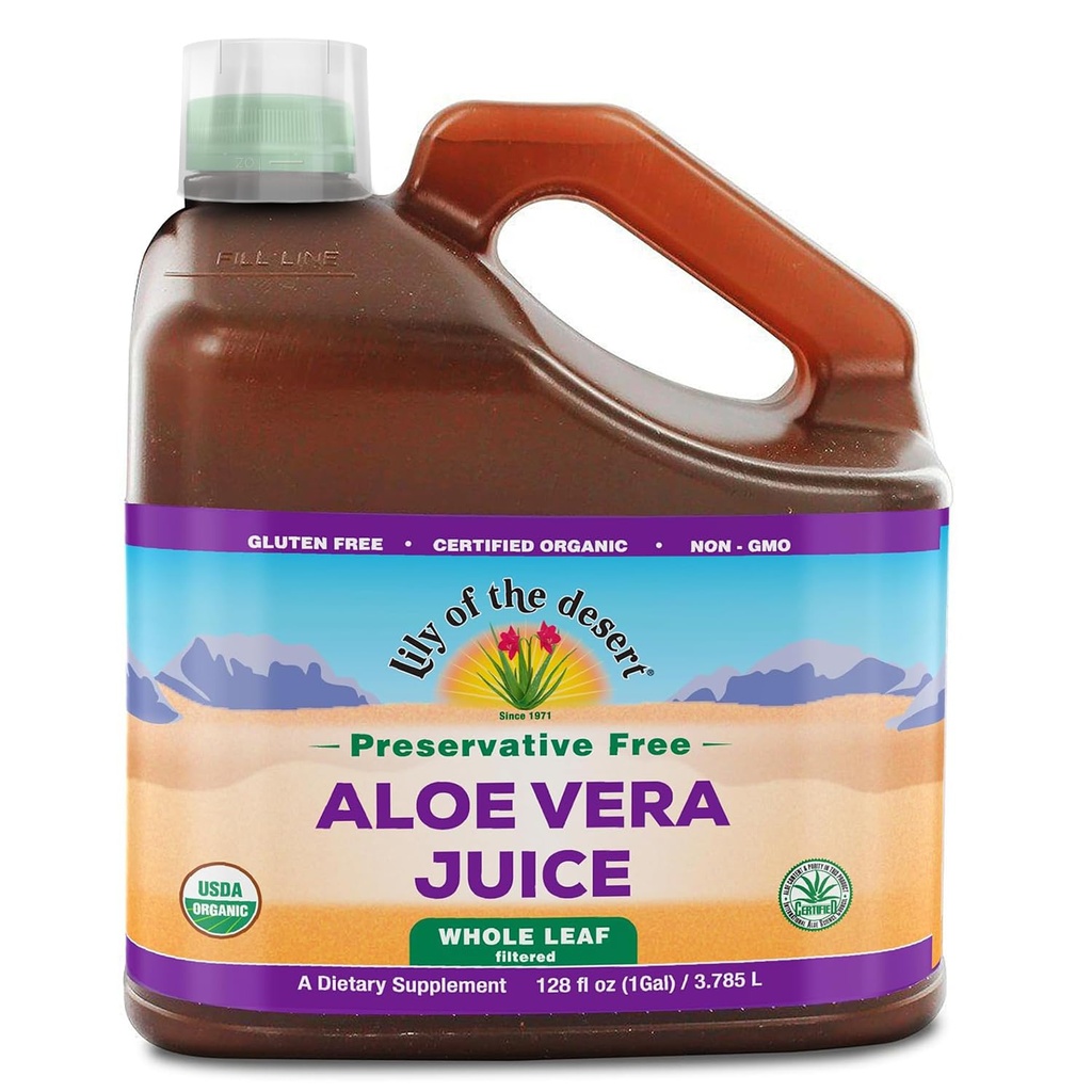Lily of the Desert Aloë Vera Juice Conservative Free, Whole Leaf Filtered Aloë Vera Drink 128 Fl Oz met Cup