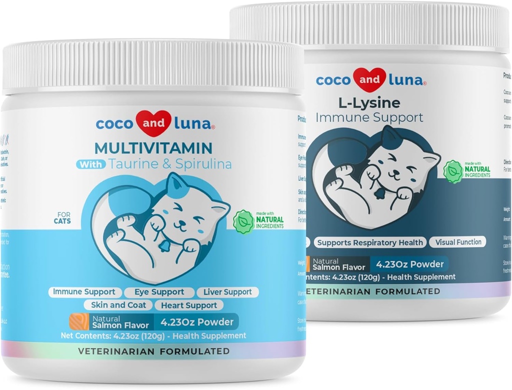 Lysine + Multivitamine voor katten - Immuunondersteuning, huid- en jasgezondheid, oogondersteuning - met EPA en DHA, Taurine en Spirulina