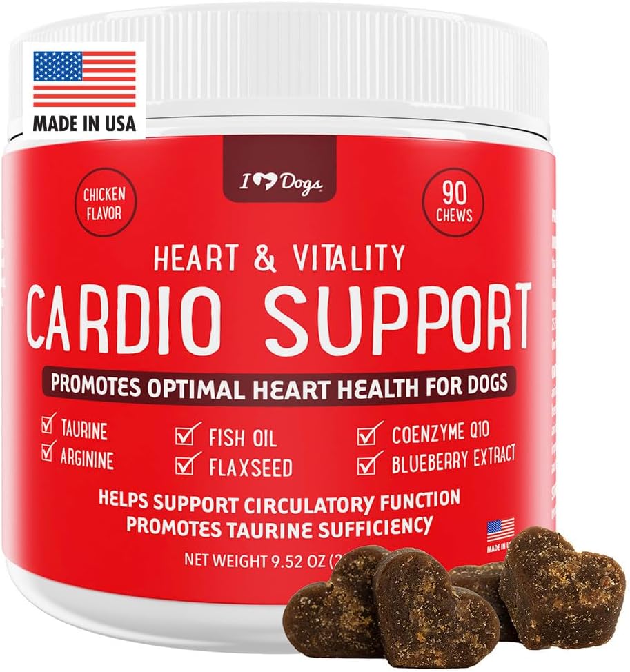 iHeartDogs Heart & Vitality Cardio Ondersteuning voor honden - Hond hartgezondheidssupplement met ansjovisolie, taurine, vlaszaad, arginine, bosbessenextract, co-enzym Q10