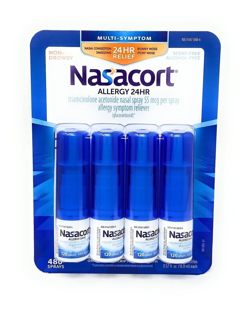 Nasacort Allergy 24 Hour, 0.57 Fluid Ounce, ApMpGI 4 Pack (120 Sprays/Pack)