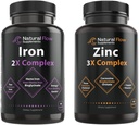 Complexe de supplément de zinc avec cuivre et vitamine C - Débit naturel 3X Supplément de carnosine et de fer 2-en-1 Complexe complet - Débit naturel 2X Heme et bisglycinate de fer non hémique