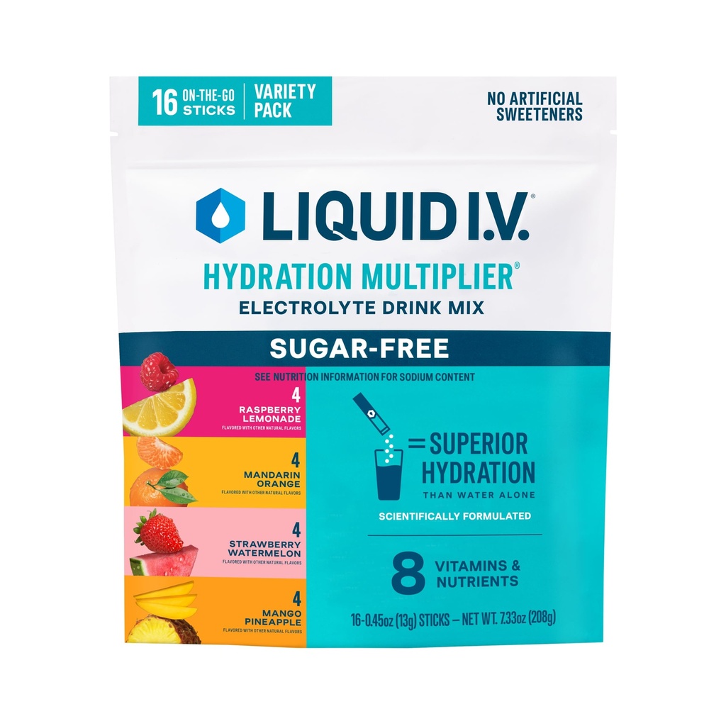 Liquid I.V. Sugar Free Electrolyte Powder, Discovery Variety Pack, 16 Count