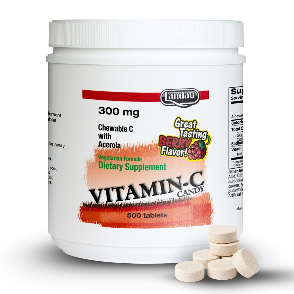 Landau Kauwbare Vitamine C C Candy 300 Mg. Geweldige Proeverij Berry smaak - 500 CHW