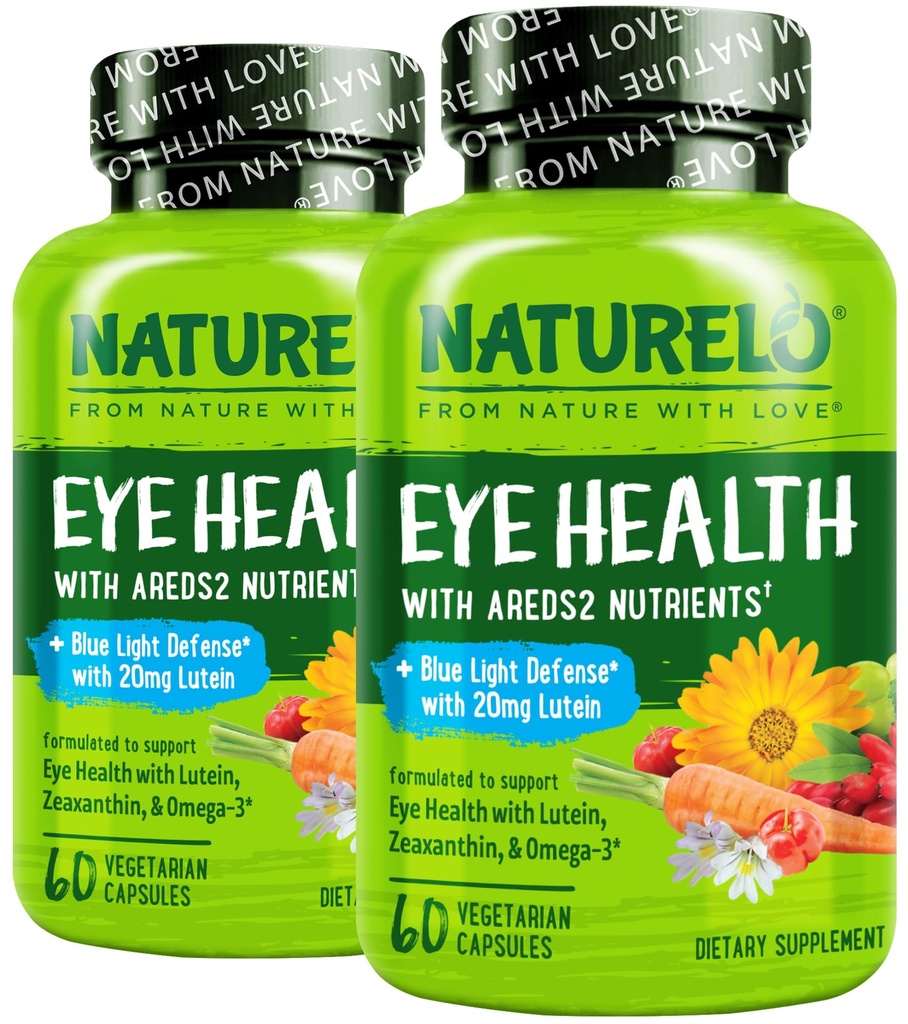 NATURELO Oogvitaminen - ARDES 2 Formule Nutriënten met Luteïne, Zeaxanthine, Vitamine C, E, Zink, Plus DHA - Supplement voor droge ogen, gezond zicht, oogondersteuning - 60 Vegan Capsules (pakket van 2)