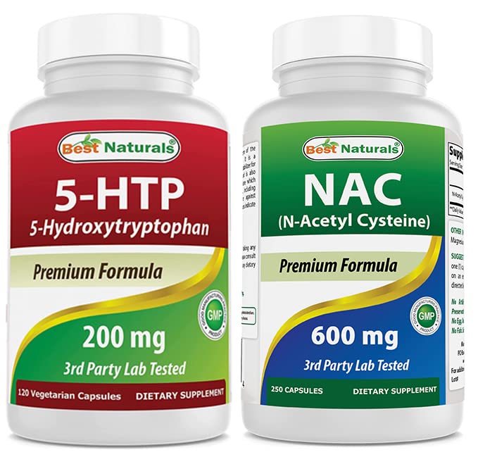 Meilleurs naturels 5-HTP 200 mg et NAC - N acétyl Cystéine 600 mg