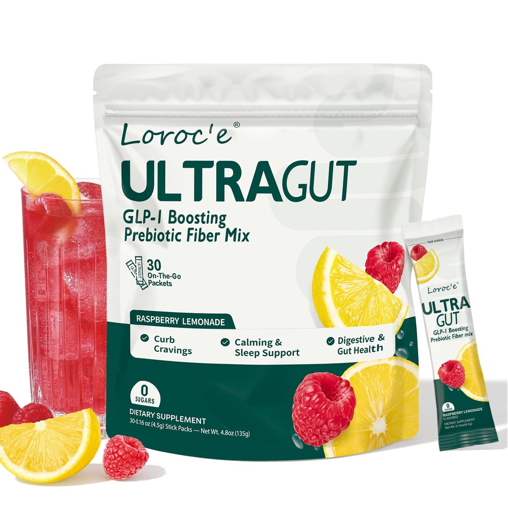 UltraGut GLP-1 Booster Fiber Mix Drink, Raspberry Lemonade, 30 Servings