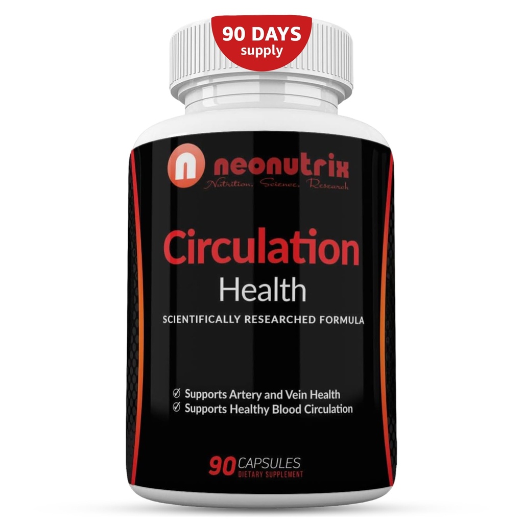 Supplément santé à la circulation sanguine pour la santé de la veine et de l'artère - L-Arginine, Ginger Root, Hawthorn & Diosmin Supplément cardiovasculaire - Suppléments naturels à la circulation - 90 Capsules de Neonutrix