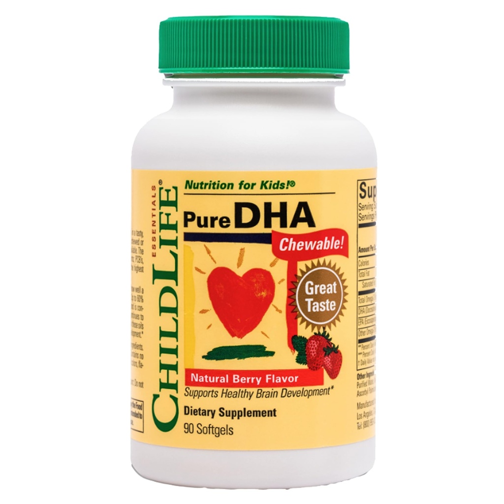 KINDLIFE ESSENTIALS Pure DHA voor kinderen - DHA Supplementen, DHA EPA Omega 3 Supplement, Kinderen DHA kauwtabletten, Baby DHA, Visolie voor peuters, Glutenvrij - Natuurlijke Bessen, 90 Softgels (pakket van 1)