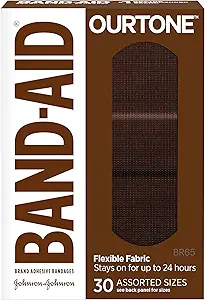 Band-Aid marque Ourtone Bandes adhésives, protection flexible et soin des petites découpes et des scrapes, Couvercle-Aid pour plaies douloureuses, BR65, Tailles assorties, 30 ct