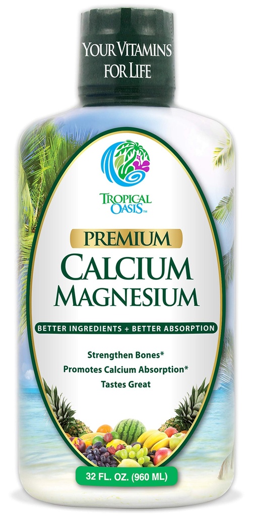 Tropical Oasis Liquid Calcium Magnesium - Natural Formula w/Support for Strong Bones - Liquid Vitamins w/Calcium, Magnesium & Vitamin D - tot 96% Absorptie door The Body. - 32oz, 64 Serv.