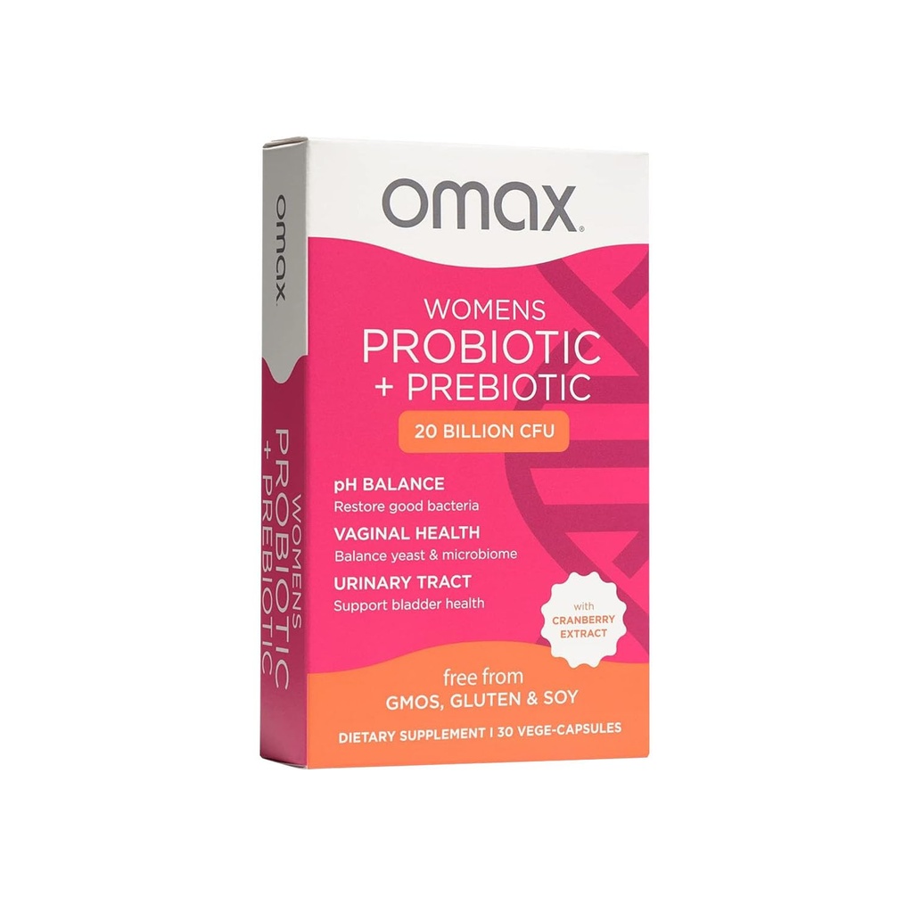 Omax Health Prebiotica and Probiotics Complex for Women, pH Balance, Vag Health, Urinary Tract, Yeast & BV Prevention, Lactobacillus & Bifidobacterium 