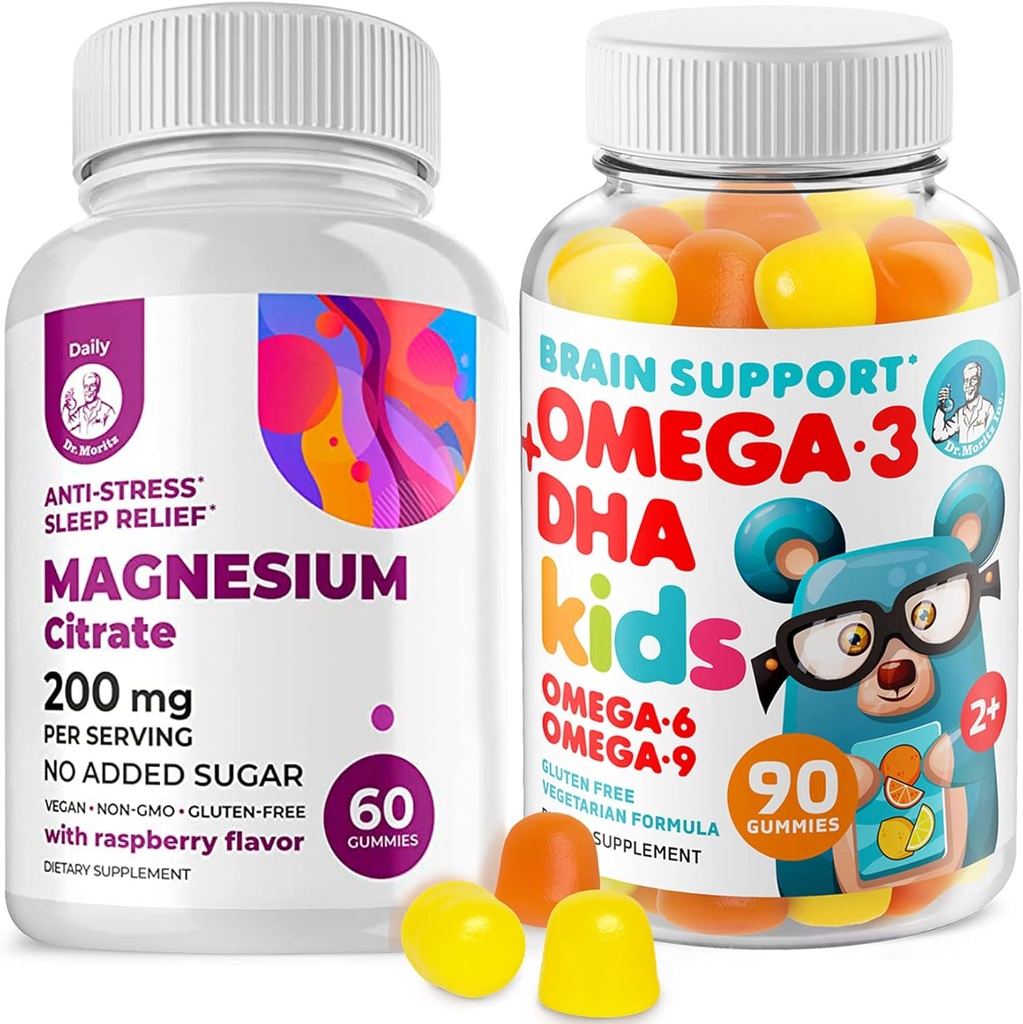 Omega3 Gummies voor kinderen met Omega 6&9 en Magnesium Gummies - DHA Kinderen Hersensupplement voor Hart- en Visie Ondersteuning 