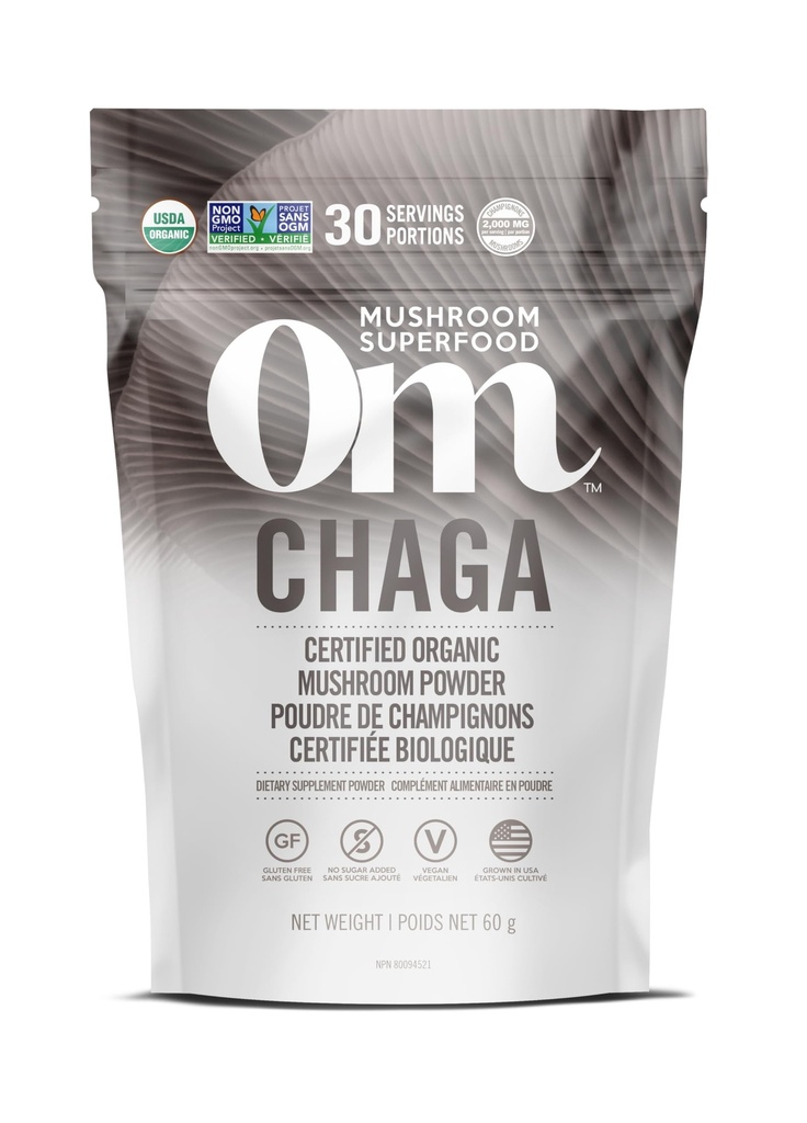 Om Mushroom Superfood Organic Chaga Mushroom Superfood Powder, 60 GR
