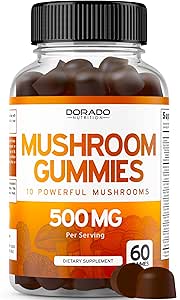 Gommies de Champignons 10 en 1 Mélange (60 Gommies avec Manille de Lions, Cordyceps, Reishi et plus de champignons fonctionnels) Focus & Cerveau Gummy Supplément de Champignons - Vegan Safe & Third Party Tested - USA Made