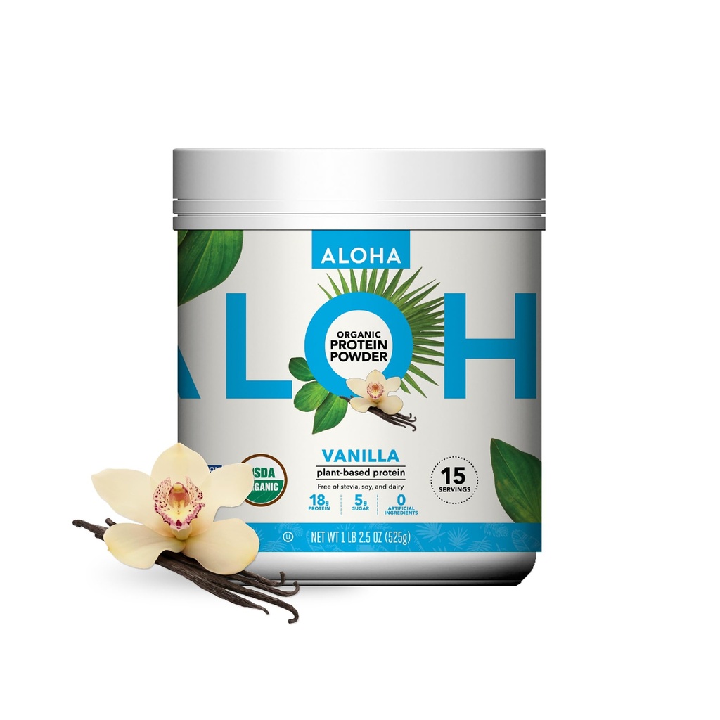 ALOHA poudre de protéines à base de plantes biologiques, sans Stevia, vanille, 19,6 oz, 15 portions